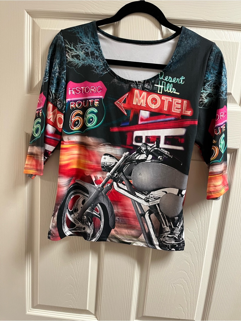 Women's Route 66 Motorcycle Graphic Tee - Black & Multicolor